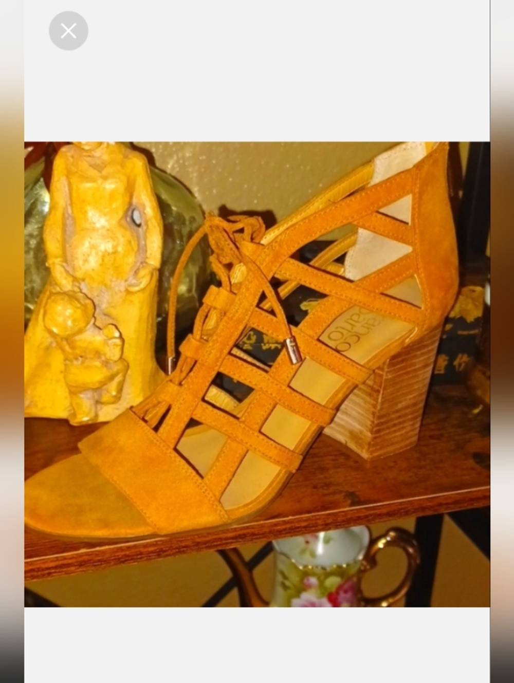 Frank Sarto Mustard Suede Block Heels